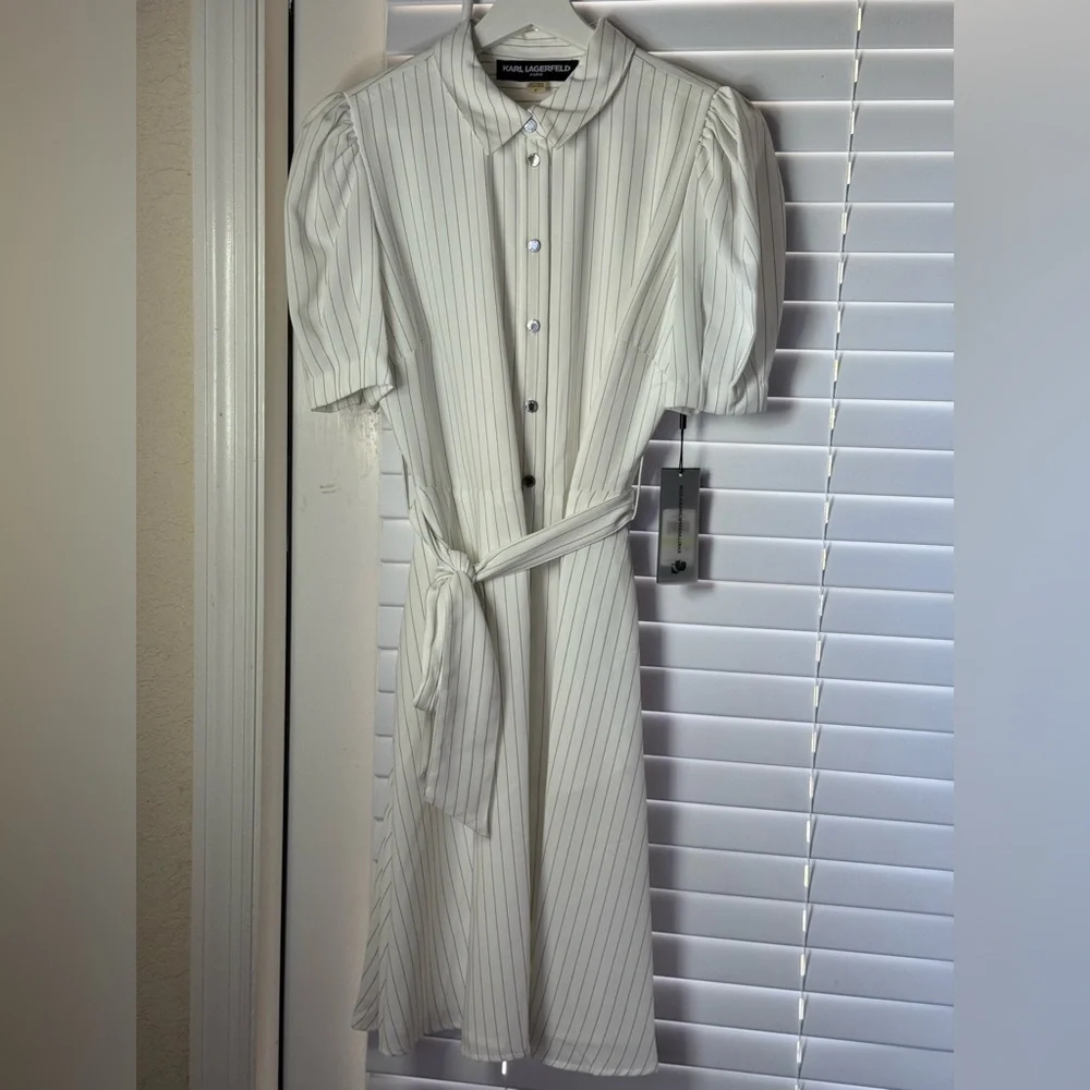 KARL LAGERFELD PARIS Women's Striped Tie-Front Shirtdress - Picture 13 of 14